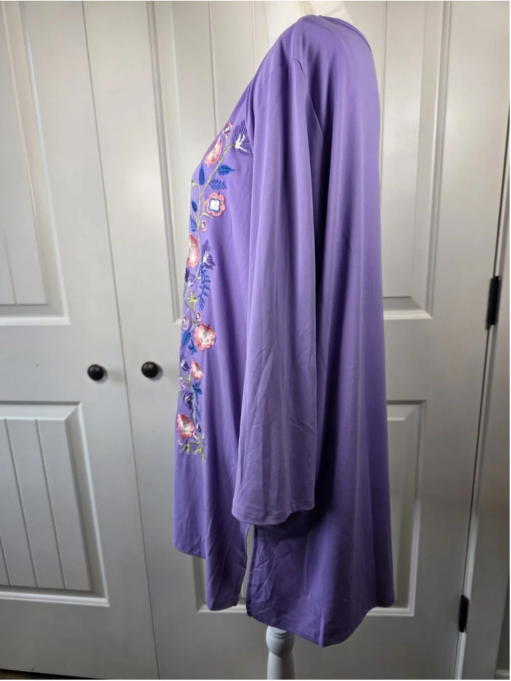 Anthony Original Sz 1X NWT 2 pc Purple Floral Embroidered Tunic Chiffon Skirt